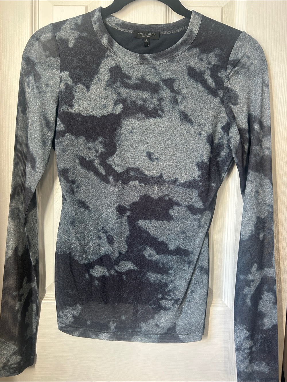 rag & bone Black and Gray Tie-Dye Long Sleeve Crewneck